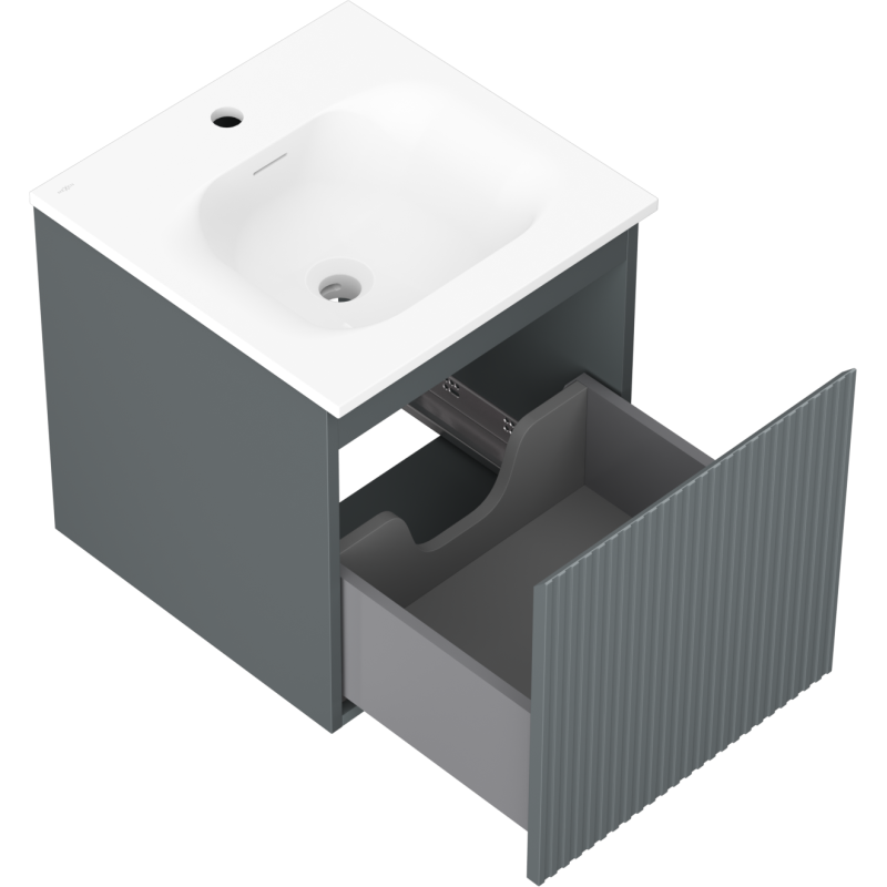 Mexen Rivel Bathroom Cabinet 45 cm with Vela Sink, 1 Drawer, Fluted, Graphite Matte/White Matte - 91A20-04547-1-BF66-W23M01