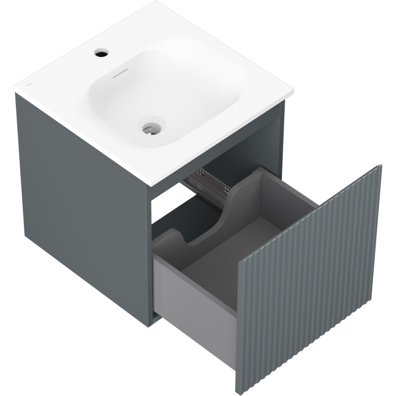Mexen Rivel bathroom cabinet 45 cm with Vela sink, 1 drawer, fluted, matte graphite/white matte - 91A20-04547-1-BF66-W23M01