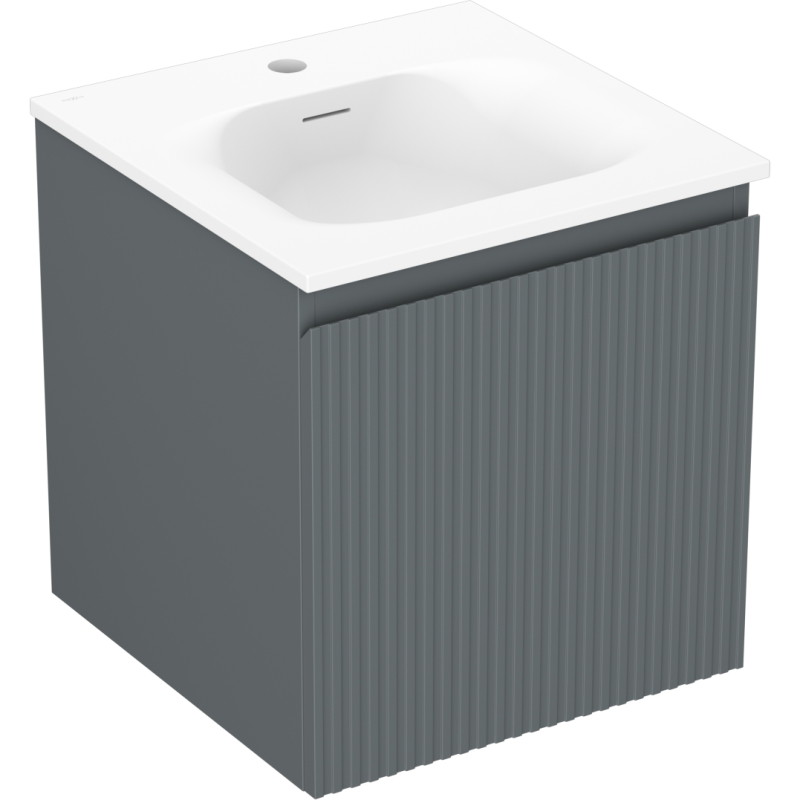 Mexen Rivel bathroom cabinet 45 cm with Vela sink, 1 drawer, fluted, matte graphite/white matte - 91A20-04547-1-BF66-W23M01