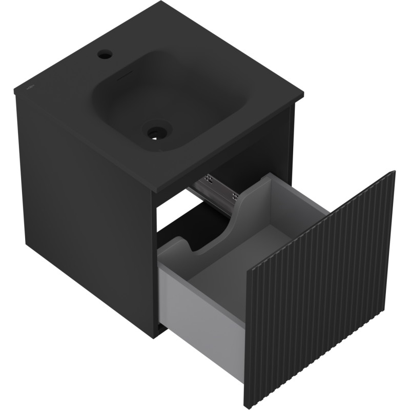 Mexen Rivel bathroom cabinet 45 cm with Vela sink, 1 drawer, grooved, matte black - 91A20-04547-1-BF71-W23M71