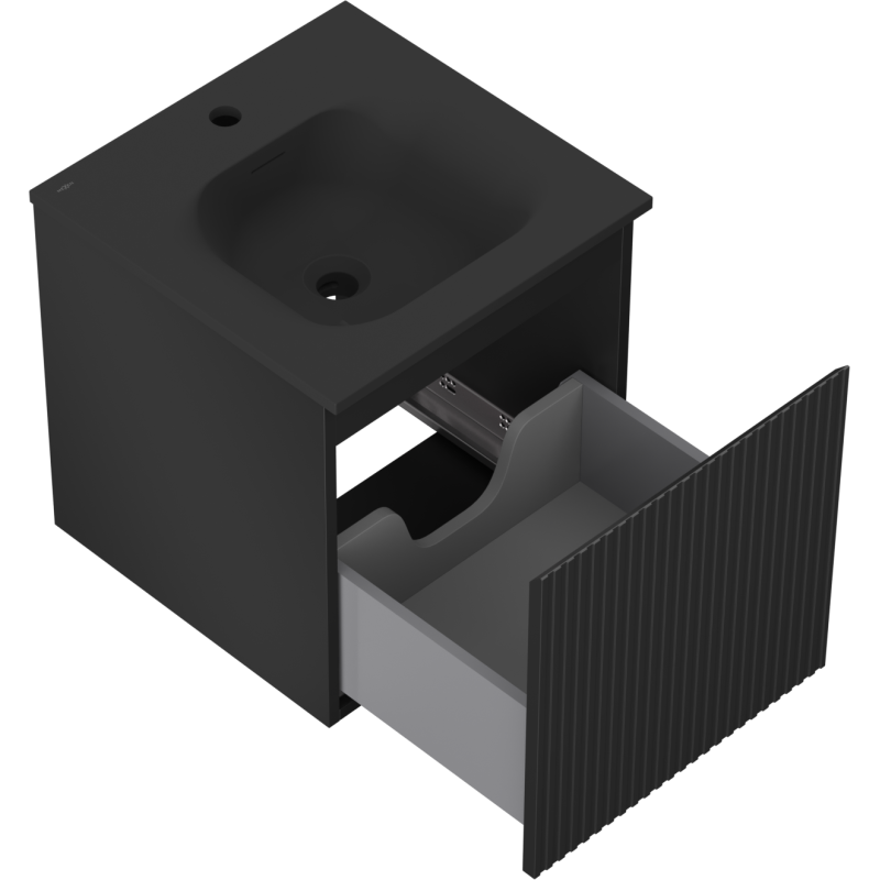 Mexen Rivel bathroom cabinet 45 cm with Vela washbasin, 1 drawer, fluted, black matte - 91A20-04547-1-BF71-W23M71