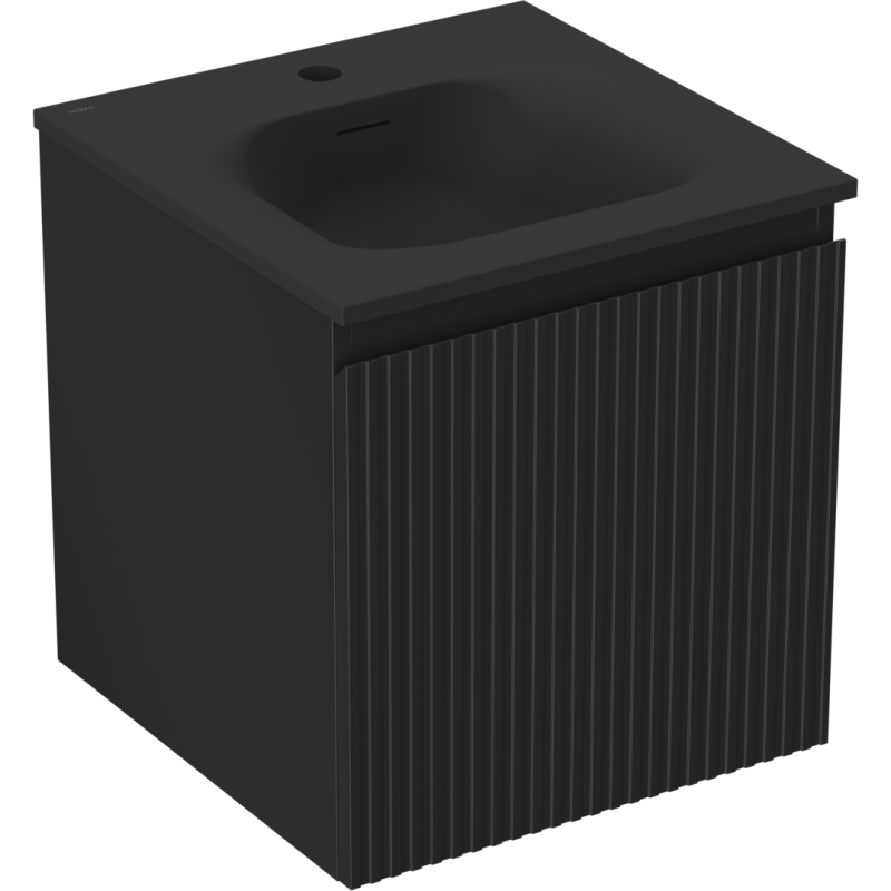 Mexen Rivel bathroom cabinet 45 cm with Vela sink, 1 drawer, fluted, matte black - 91A20-04547-1-BF71-W23M71