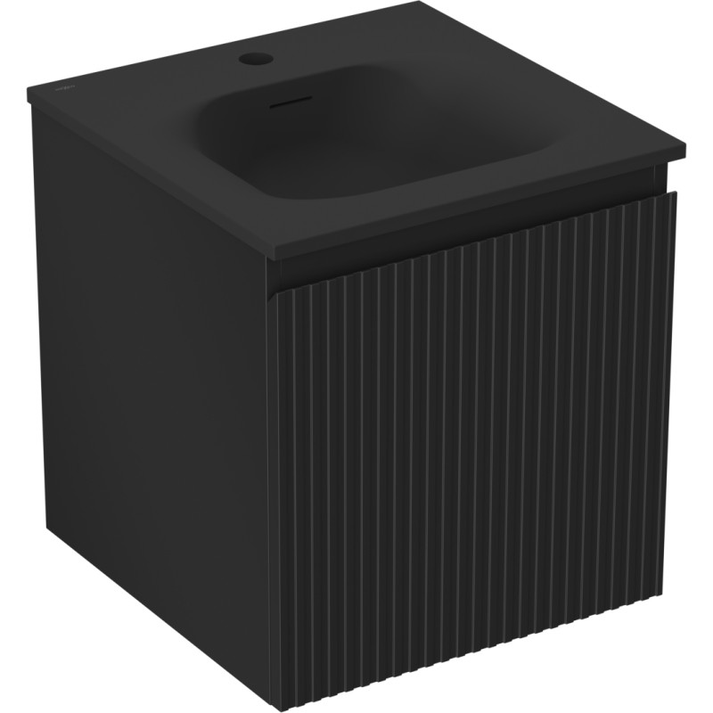 Mexen Rivel bathroom cabinet 45 cm with Vela sink, 1 drawer, grooved, matte black - 91A20-04547-1-BF71-W23M71