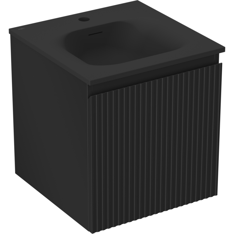 Mexen Rivel bathroom cabinet 45 cm with Vela washbasin, 1 drawer, fluted, black matte - 91A20-04547-1-BF71-W23M71