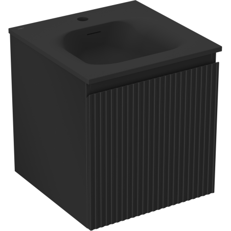 Mexen Rivel bathroom cabinet 45 cm with Vela washbasin, 1 drawer, fluted, black matte - 91A20-04547-1-BF71-W23M71