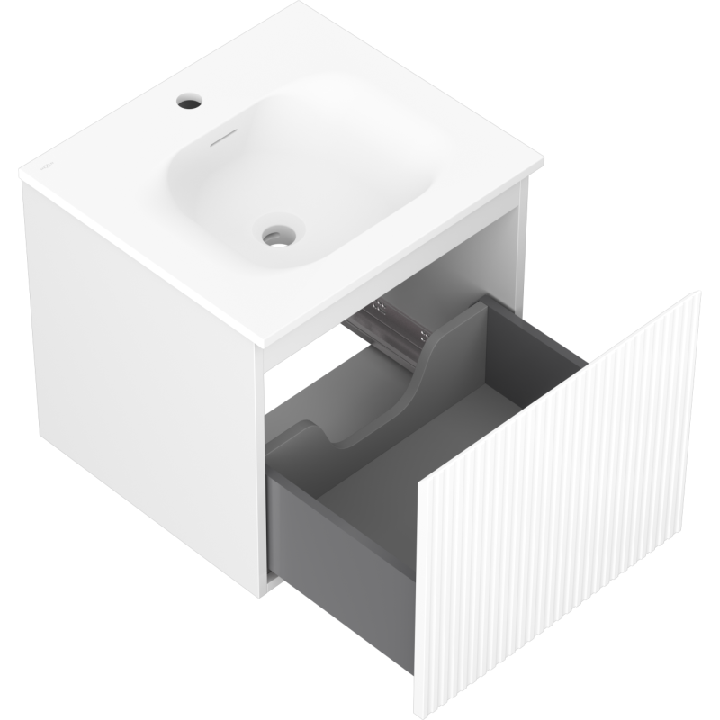 Mexen Rivel 50 cm bathroom cabinet with Vela washbasin, 1 drawer, fluted, white matte - 91A20-05047-1-BF01-W23M01