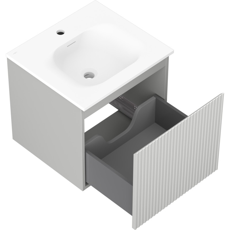 Mexen Rivel bathroom cabinet 50 cm with Vela sink, 1 drawer, grooved, grey matte/white matte - 91A20-05047-1-BF62-W23M01