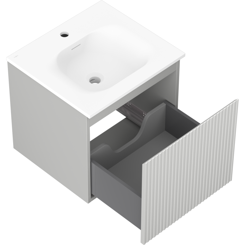 Mexen Rivel bathroom cabinet 50 cm with Vela washbasin, 1 drawer, grooved, grey matt/white matt - 91A20-05047-1-BF62-W23M01