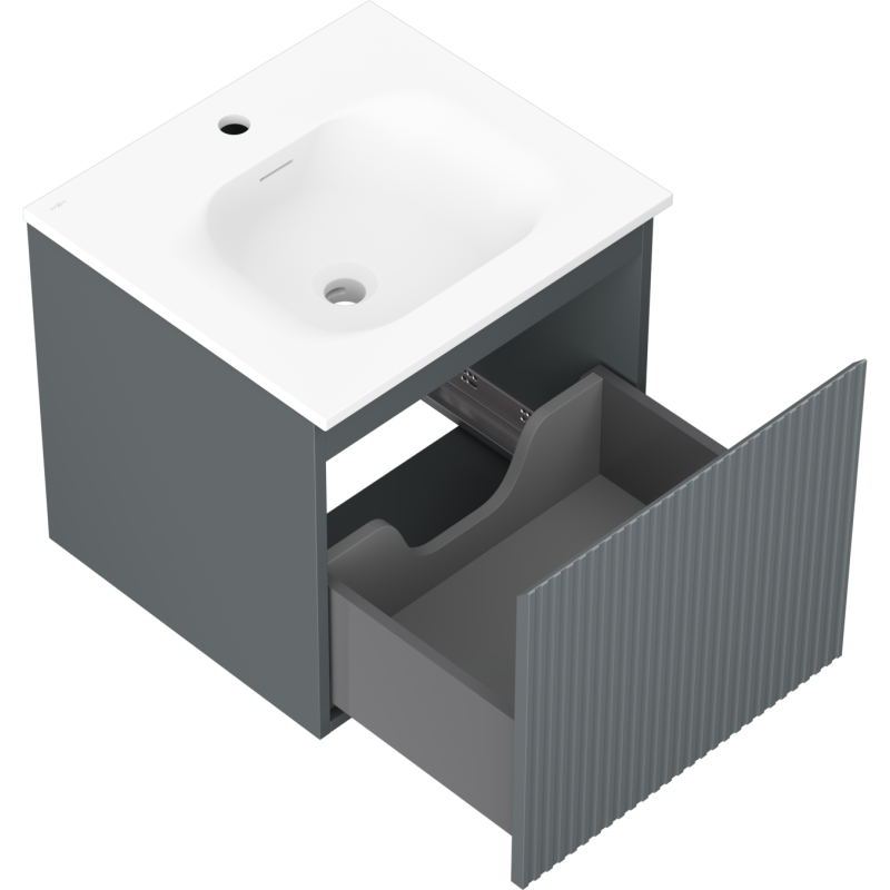 Mexen Rivel bathroom cabinet 50 cm with Vela sink, 1 drawer, grooved, graphite matte/white matte - 91A20-05047-1-BF66-W23M01