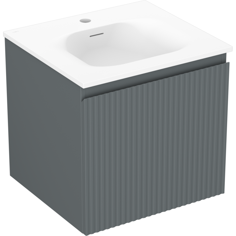Mexen Rivel bathroom cabinet 50 cm with Vela sink, 1 drawer, fluted, graphite matte/white matte - 91A20-05047-1-BF66-W23M01