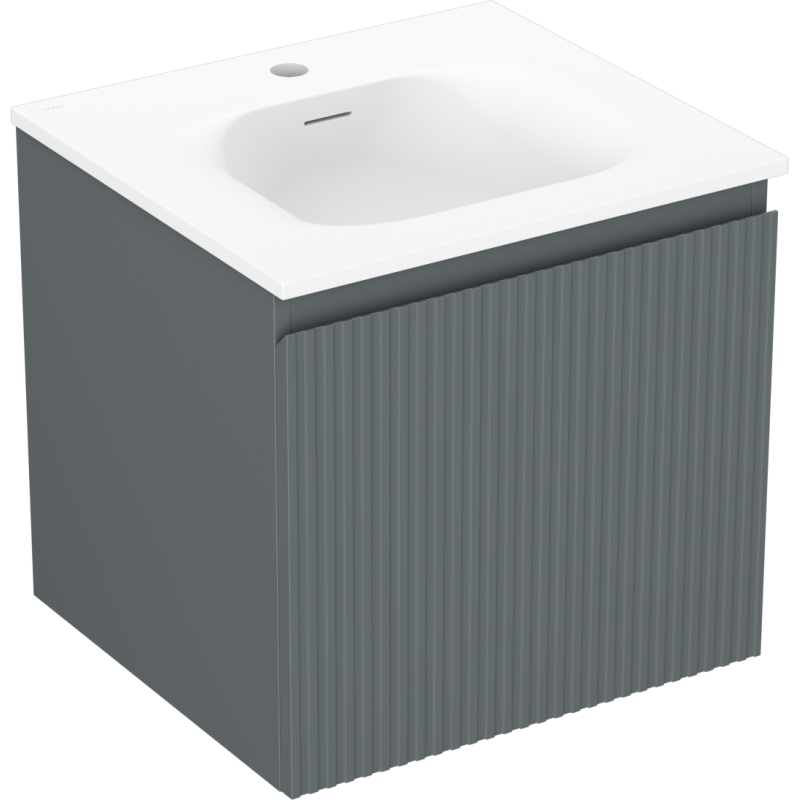 Mexen Rivel bathroom cabinet 50 cm with Vela sink, 1 drawer, grooved, graphite matte/white matte - 91A20-05047-1-BF66-W23M01