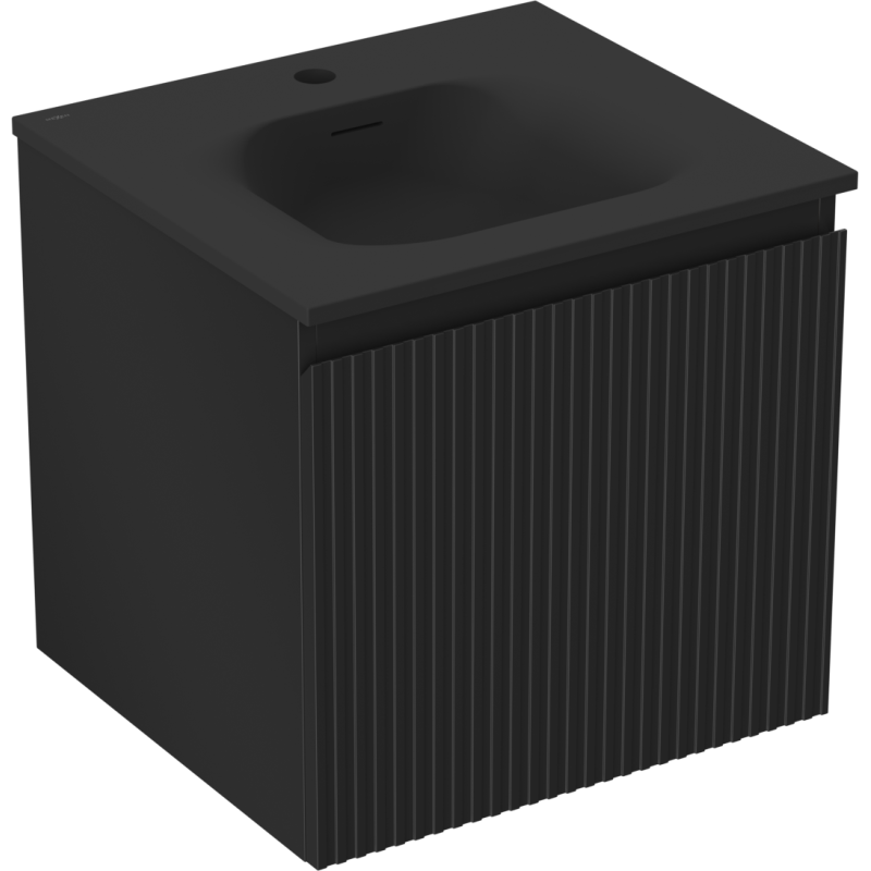 Mexen Rivel 50 cm Bathroom Cabinet with Vela Sink, 1 Drawer, Grooved, Black Matte - 91A20-05047-1-BF71-W23M71