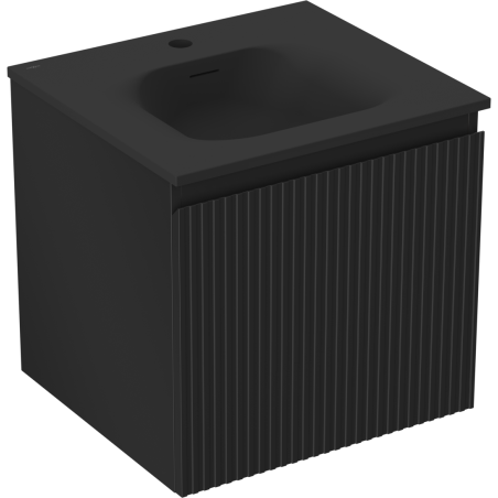Mexen Rivel 50 cm Bathroom Cabinet with Vela Sink, 1 Drawer, Grooved, Black Matte - 91A20-05047-1-BF71-W23M71