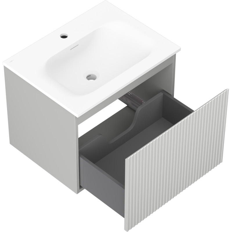 Mexen Rivel 60 cm bathroom cabinet with Vela sink, 1 drawer, grooved, matte gray/white matte - 91A20-06047-1-BF62-W23M01