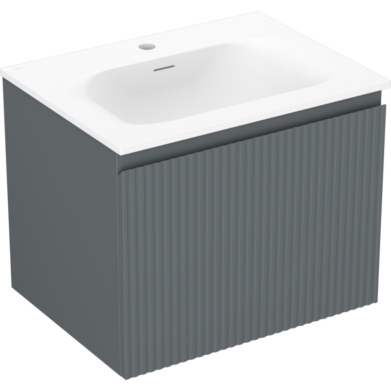 Mexen Rivel 60 cm bathroom cabinet with Vela sink, 1 drawer, ribbed, matte graphite/white matte - 91A20-06047-1-BF66-W23M01