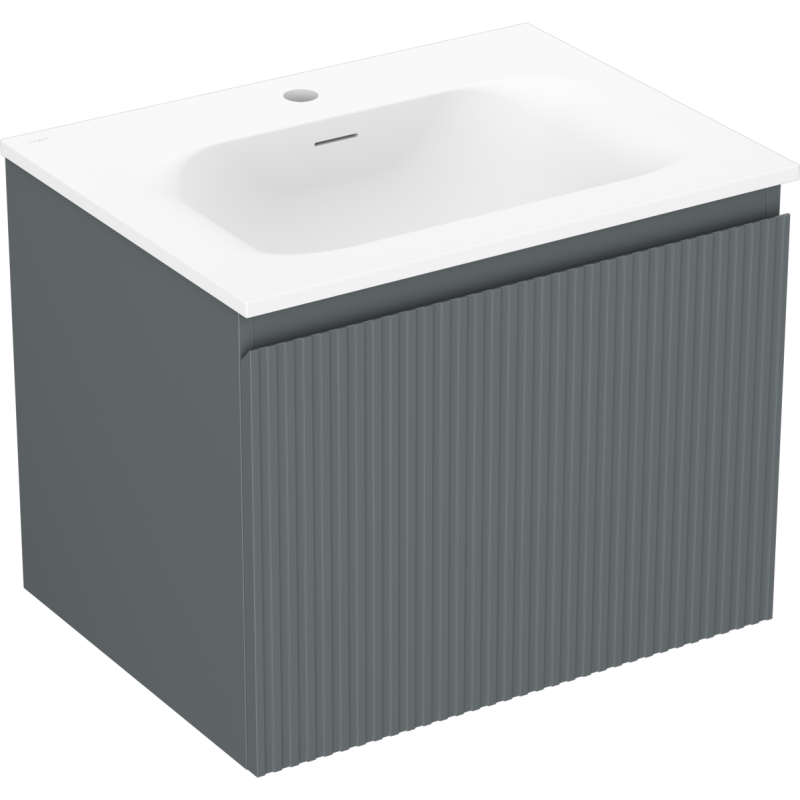 Mexen Rivel bathroom cabinet 60 cm with Vela washbasin, 1 drawer, fluted, graphite matt/white matt - 91A20-06047-1-BF66-W23M01