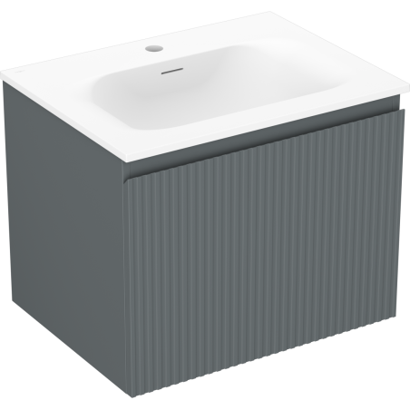 Mexen Rivel 60 cm bathroom cabinet with Vela sink, 1 drawer, ribbed, matte graphite/white matte - 91A20-06047-1-BF66-W23M01