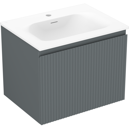 Mexen Rivel bathroom cabinet 60 cm with Vela washbasin, 1 drawer, fluted, graphite matt/white matt - 91A20-06047-1-BF66-W23M01