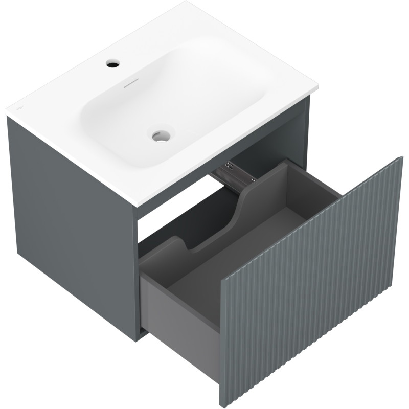 Mexen Rivel 60 cm bathroom cabinet with Vela sink, 1 drawer, ribbed, matte graphite/white matte - 91A20-06047-1-BF66-W23M01