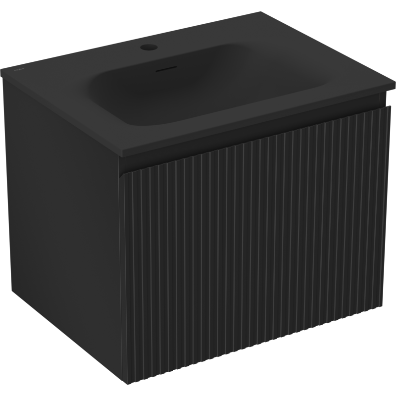 Mexen Rivel bathroom cabinet 60 cm with Vela sink, 1 drawer, grooved, black matte - 91A20-06047-1-BF71-W23M71