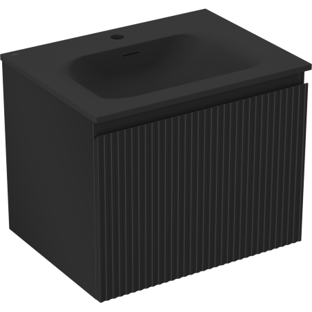 Mexen Rivel bathroom cabinet 60 cm with Vela sink, 1 drawer, grooved, black matte - 91A20-06047-1-BF71-W23M71