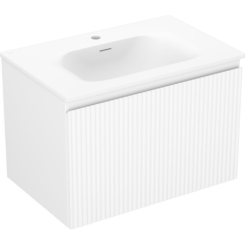 Mexen Rivel bathroom cabinet 70 cm with Vela washbasin, 1 drawer, grooved, white matte - 91A20-07047-1-BF01-W23M01