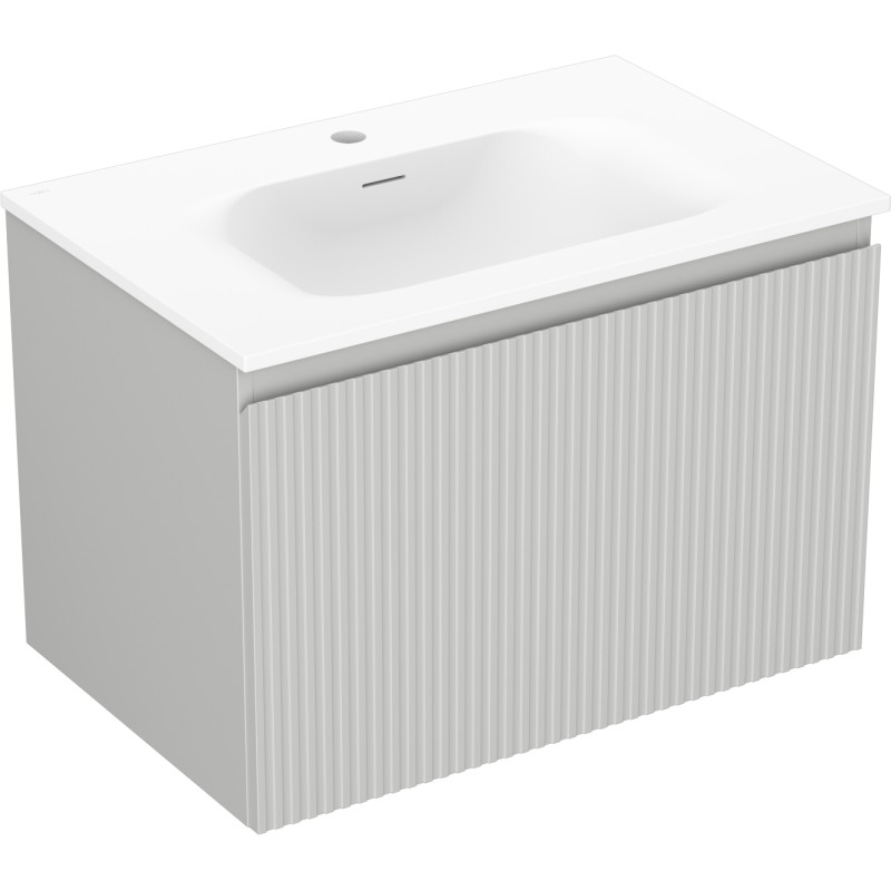 Mexen Rivel 70 cm Bathroom Cabinet with Vela Sink, 1 Drawer, Ribbed, Gray Matte/White Matte - 91A20-07047-1-BF62-W23M01