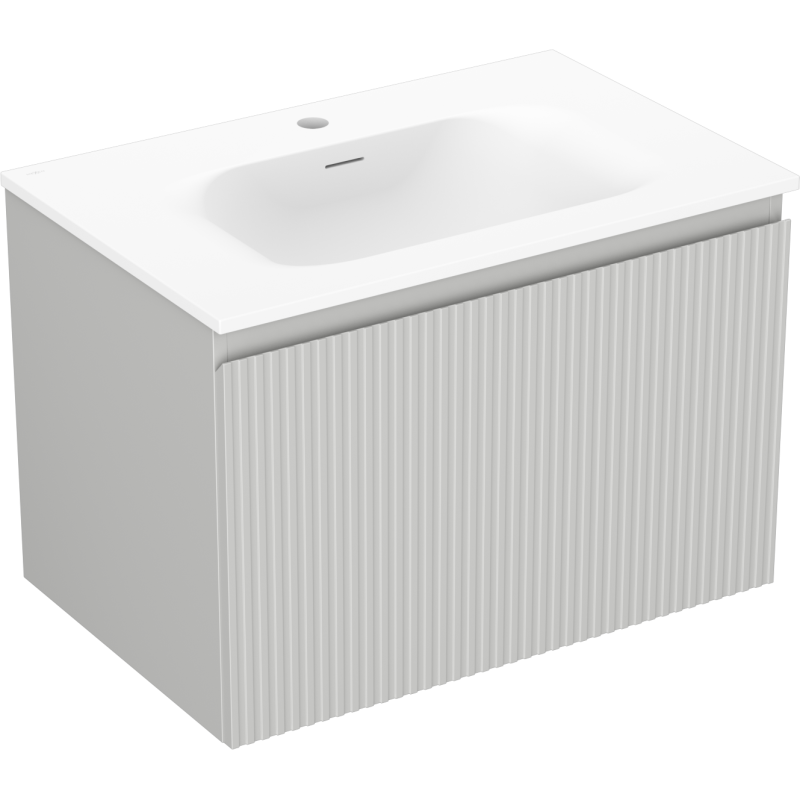 Mexen Rivel bathroom cabinet 70 cm with Vela sink, 1 drawer, grooved, gray matte/white matte - 91A20-07047-1-BF62-W23M01