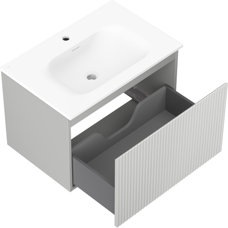 Mexen Rivel 70 cm Bathroom Cabinet with Vela Sink, 1 Drawer, Ribbed, Gray Matte/White Matte - 91A20-07047-1-BF62-W23M01