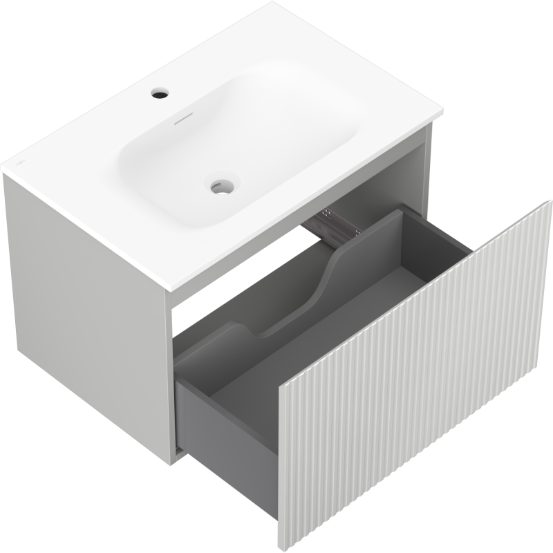 Mexen Rivel bathroom cabinet 70 cm with Vela sink, 1 drawer, fluted, grey matte/white matte - 91A20-07047-1-BF62-W23M01