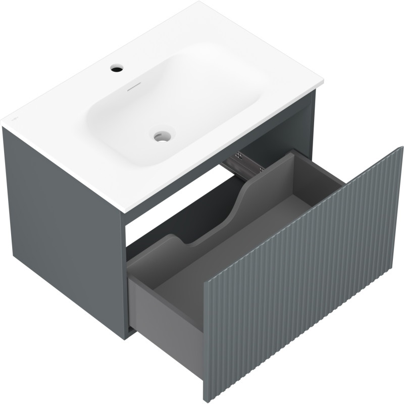 Mexen Rivel bathroom cabinet 70 cm with Vela sink, 1 drawer, grooved, graphite matte/white matte - 91A20-07047-1-BF66-W23M01