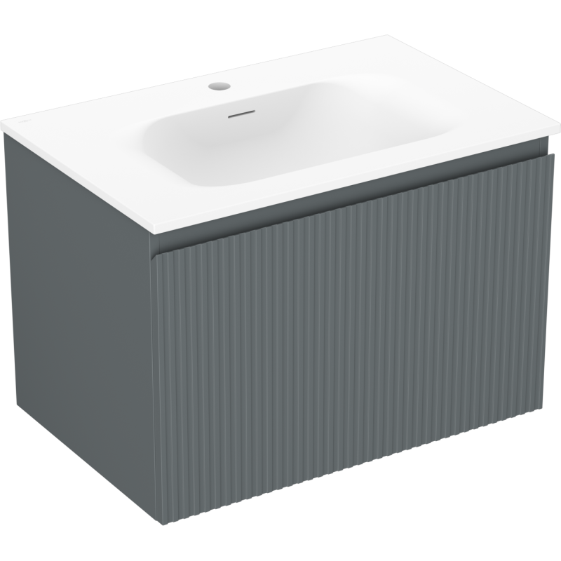 Mexen Rivel bathroom cabinet 70 cm with Vela sink, 1 drawer, grooved, matte graphite/white matte - 91A20-07047-1-BF66-W23M01