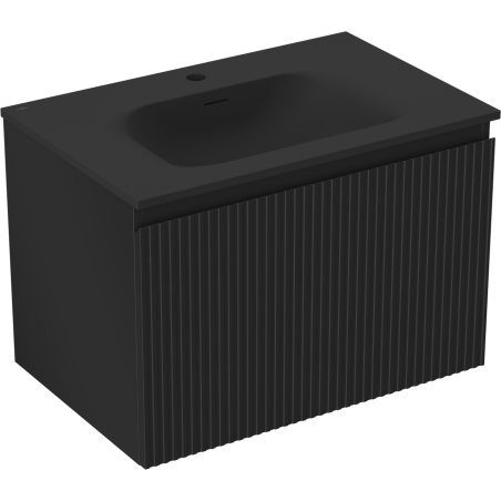 Mexen Rivel bathroom cabinet 70 cm with Vela washbasin, 1 drawer, fluted, black matte - 91A20-07047-1-BF71-W23M71
