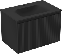 Mexen Rivel bathroom cabinet 70 cm with Vela washbasin, 1 drawer, fluted, black matte - 91A20-07047-1-BF71-W23M71
