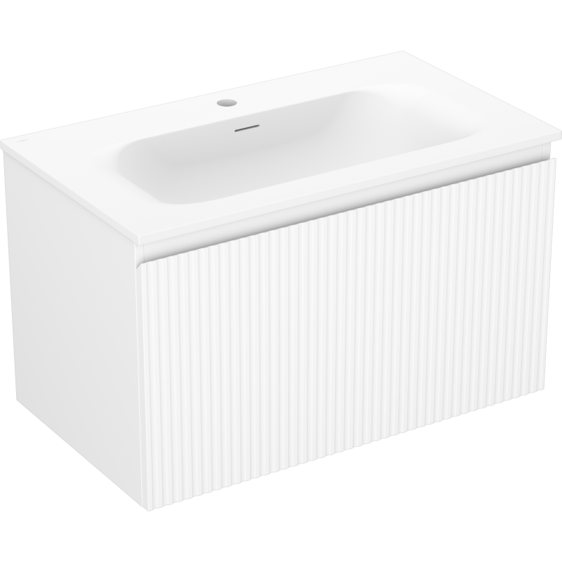 Mexen Rivel bathroom cabinet 80 cm with Vela sink, 1 drawer, fluted, white matt - 91A20-08047-1-BF01-W23M01