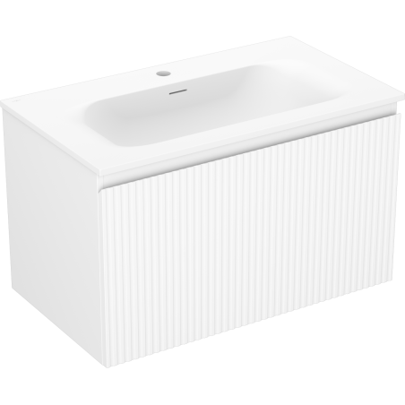 Mexen Rivel bathroom cabinet 80 cm with Vela sink, 1 drawer, fluted, white matt - 91A20-08047-1-BF01-W23M01