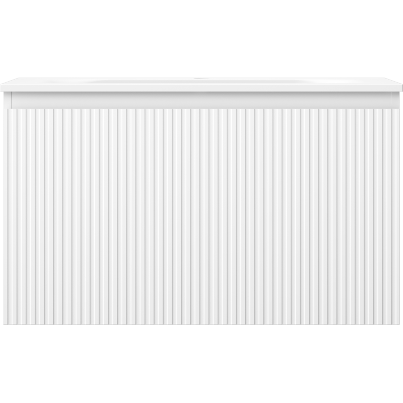 Mexen Rivel bathroom cabinet 80 cm with Vela sink, 1 drawer, fluted, white matt - 91A20-08047-1-BF01-W23M01