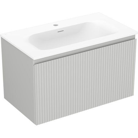 Mexen Rivel bathroom cabinet 80 cm with Vela sink, 1 drawer, fluted, gray matte/white matte - 91A20-08047-1-BF62-W23M01