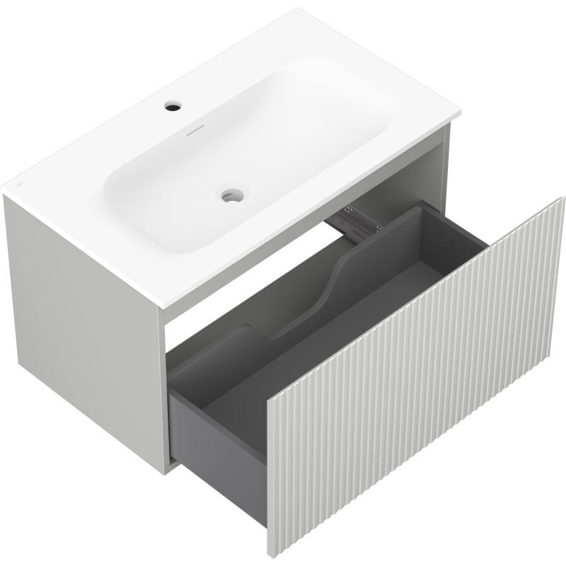 Mexen Rivel 80 cm Bathroom Cabinet with Vela Sink, 1 Drawer, Grooved, Grey Matte/White Matte - 91A20-08047-1-BF62-W23M01