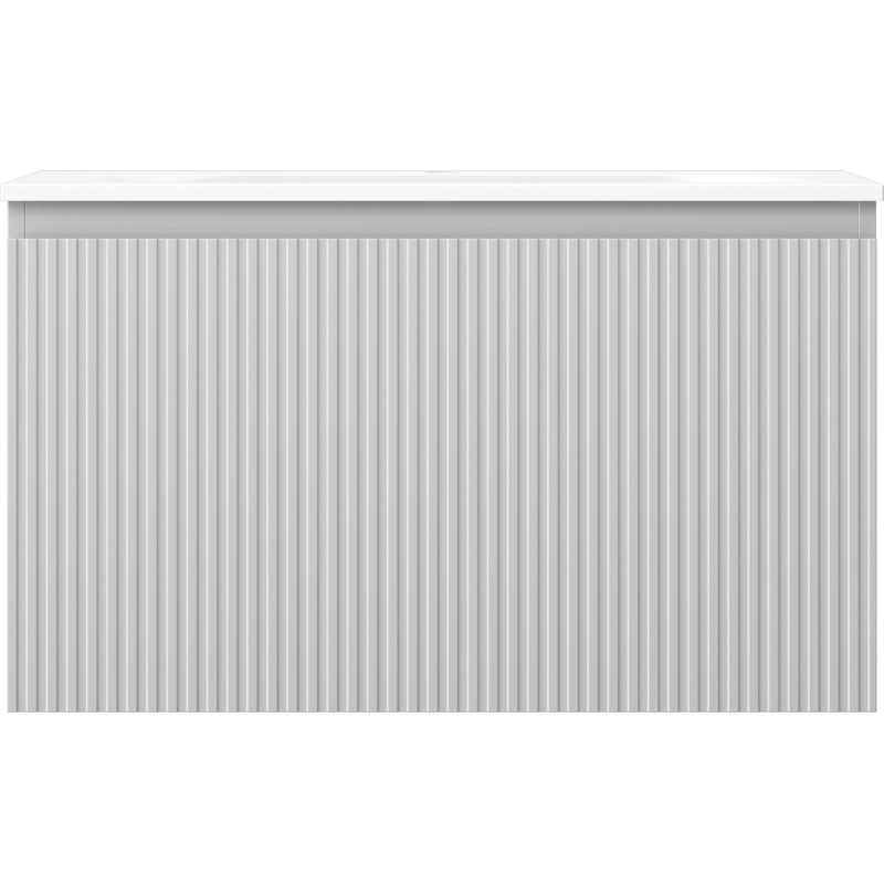 Mexen Rivel bathroom cabinet 80 cm with Vela sink, 1 drawer, fluted, gray matte/white matte - 91A20-08047-1-BF62-W23M01