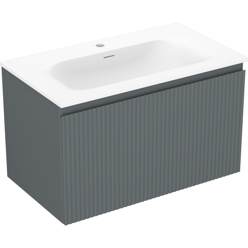 Mexen Rivel 80 cm Bathroom Cabinet with Vela Sink, 1 Drawer, Grooved, Graphite Matte/White Matte - 91A20-08047-1-BF66-W23M01