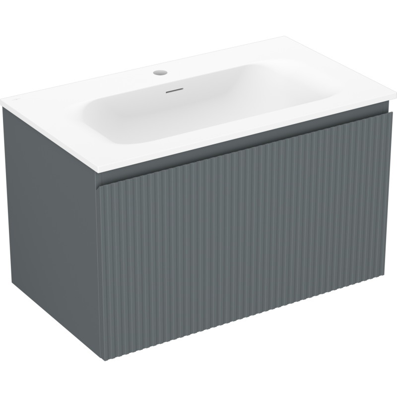 Mexen Rivel bathroom cabinet 80 cm with Vela sink, 1 drawer, fluted, matte graphite/white matte - 91A20-08047-1-BF66-W23M01