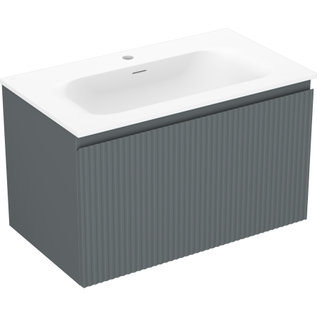 Mexen Rivel 80 cm Bathroom Cabinet with Vela Sink, 1 Drawer, Grooved, Graphite Matte/White Matte - 91A20-08047-1-BF66-W23M01