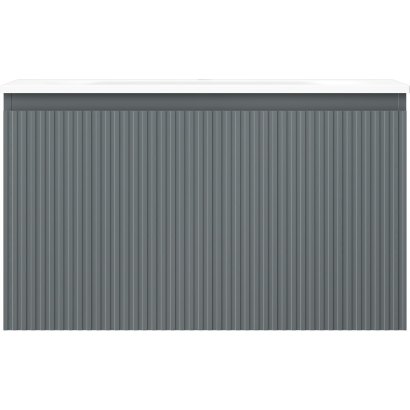 Mexen Rivel bathroom cabinet 80 cm with Vela sink, 1 drawer, fluted, matte graphite/white matte - 91A20-08047-1-BF66-W23M01