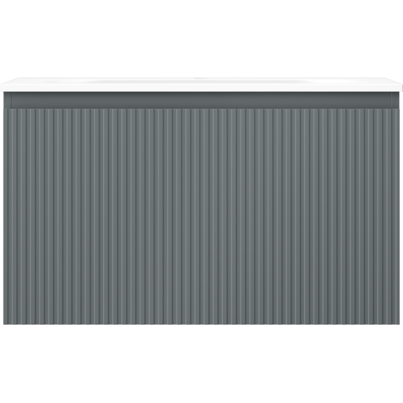 Mexen Rivel bathroom cabinet 80 cm with Vela washbasin, 1 drawer, fluted, graphite matt/white matt - 91A20-08047-1-BF66-W23M01