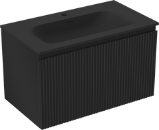 Mexen Rivel bathroom cabinet 80 cm with Vela washbasin, 1 drawer, fluted, black matte - 91A20-08047-1-BF71-W23M71