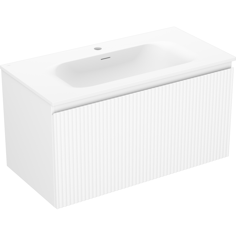 Mexen Rivel bathroom cabinet 90 cm with Vela sink, 1 drawer, fluted, white matte - 91A20-09047-1-BF01-W23M01
