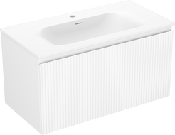 Mexen Rivel bathroom cabinet 90 cm with Vela sink, 1 drawer, fluted, white matte - 91A20-09047-1-BF01-W23M01