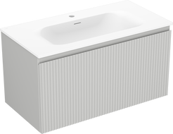 Mexen Rivel Bathroom Cabinet 90 cm with Vela Sink, 1 Drawer, Ribbed, Gray Matte/White Matte - 91A20-09047-1-BF62-W23M01