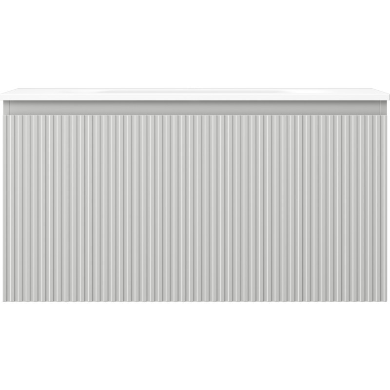 Mexen Rivel 90 cm bathroom cabinet with Vela sink, 1 drawer, grooved, gray matte/white matte - 91A20-09047-1-BF62-W23M01